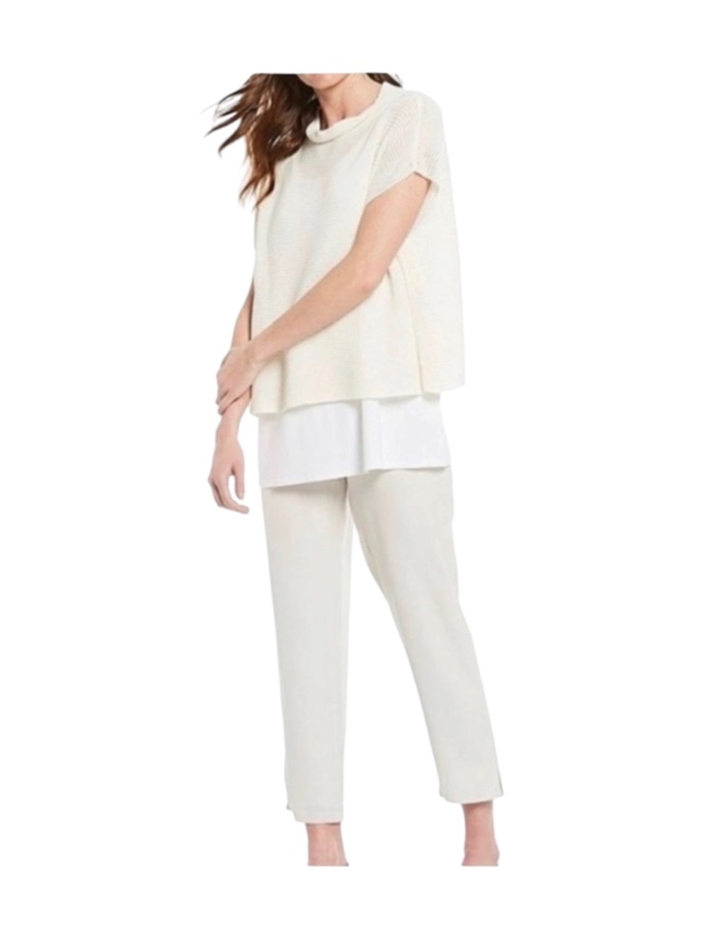 Eileen Fisher 100% Silk Pants Large Ivory Cream Minimalist Luxury
